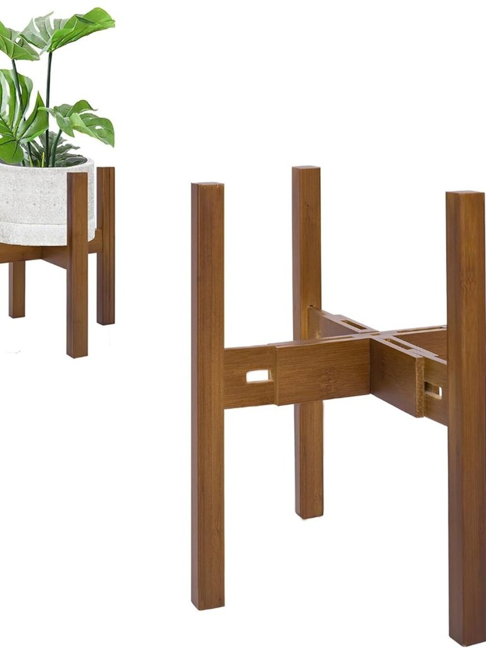 Adjustable Plant Stand Indoor,Bamboo Mid Century Modern Plants Stands, Stable Pl